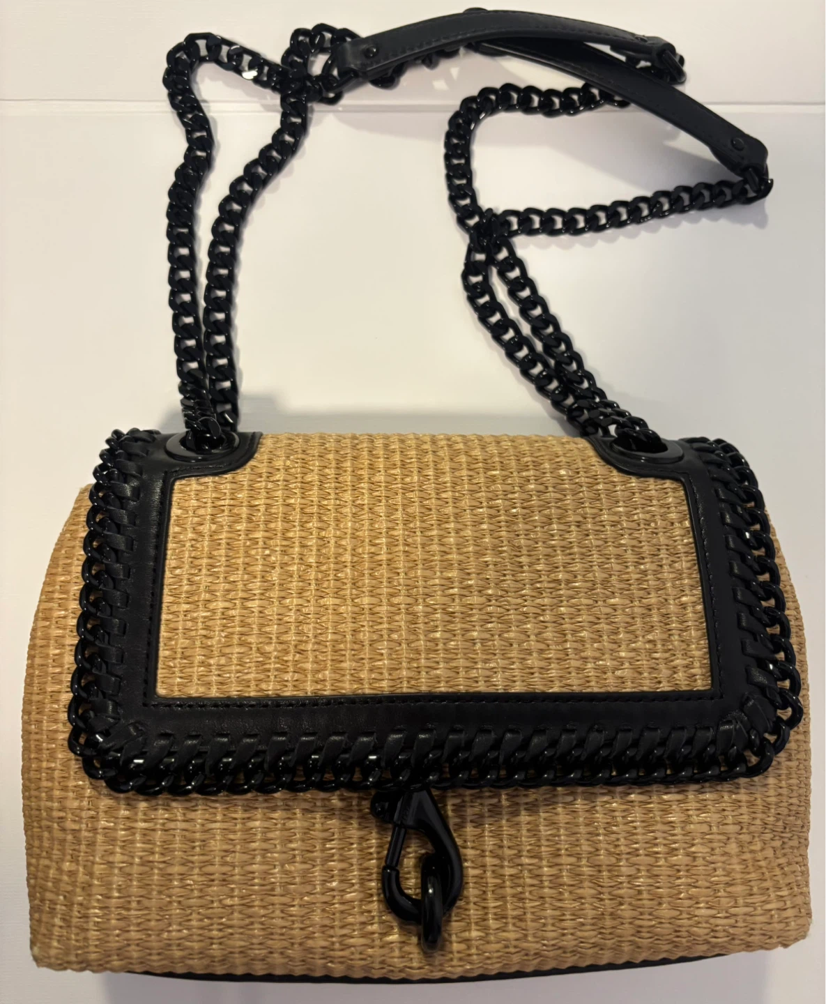 Straw Shoulder Bag with Black Accents