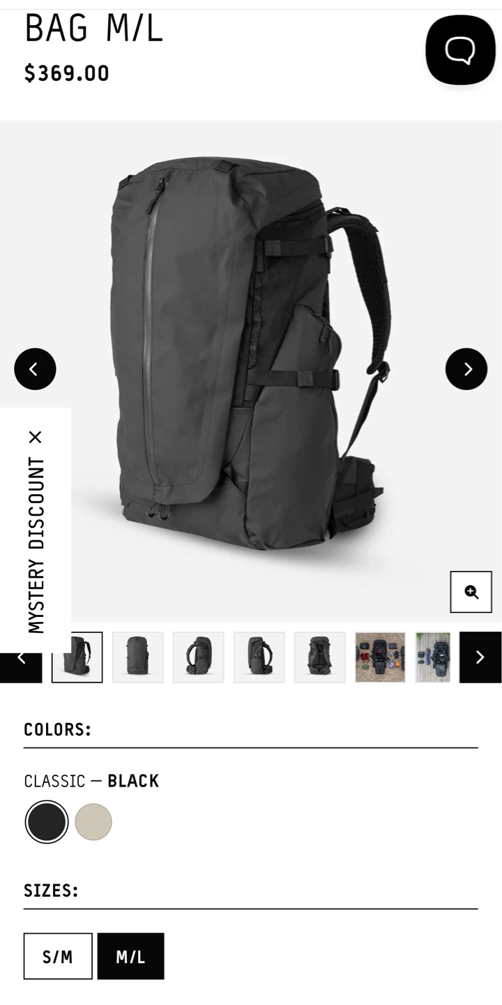 Black Backpack Wandrd 50L (M/L size)