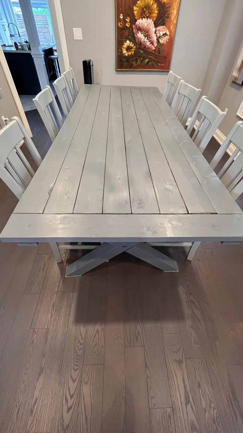 Farmhouse Dining Table and 8 chairs- Grey
