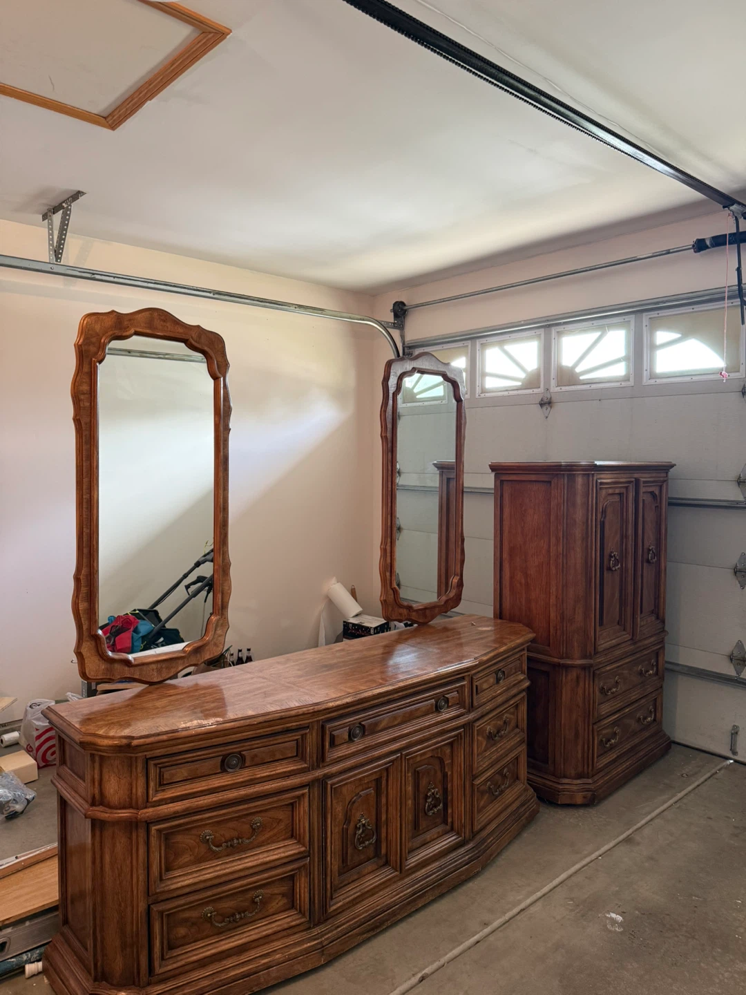 Vintage Wood Armoire and Dresser Set