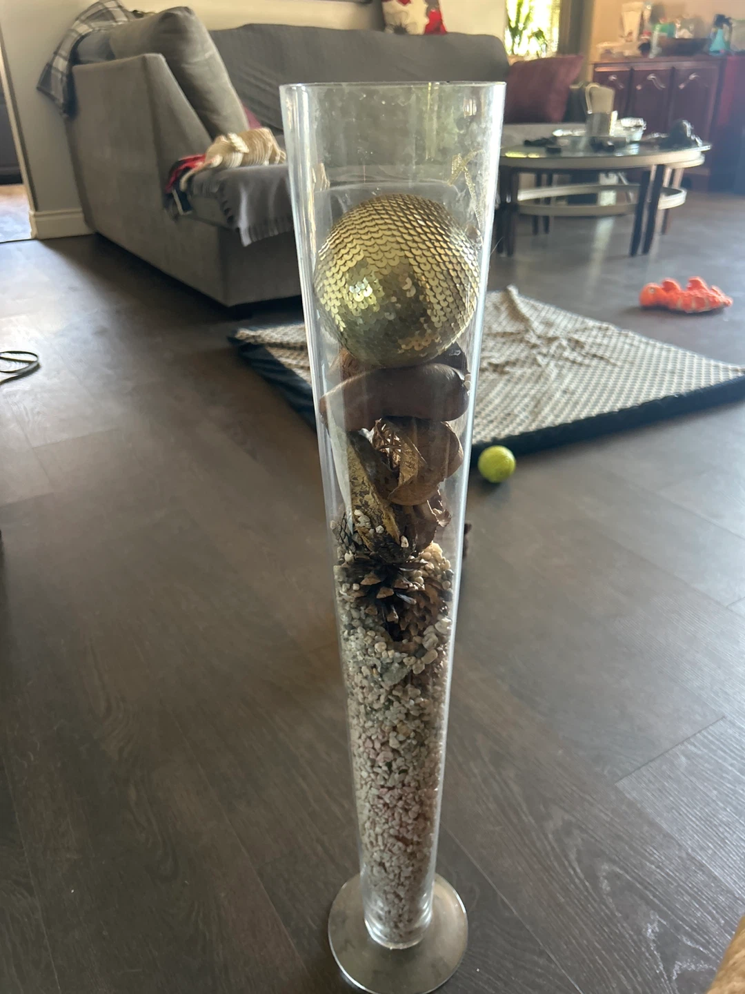 Tall Clear Glass Vase with Potpourri and Decorative Balls - photo 2