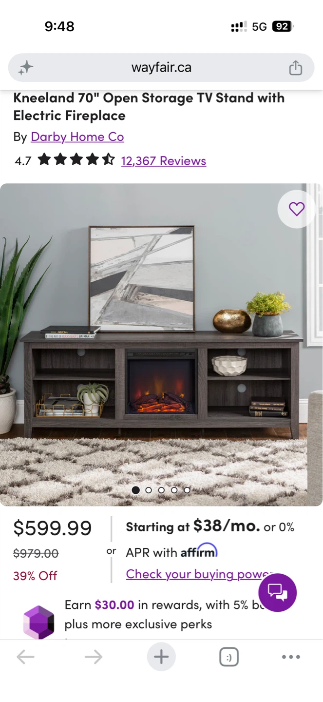 Darby Home Co Kneeland 70" TV Stand with Electric Fireplace - photo 2
