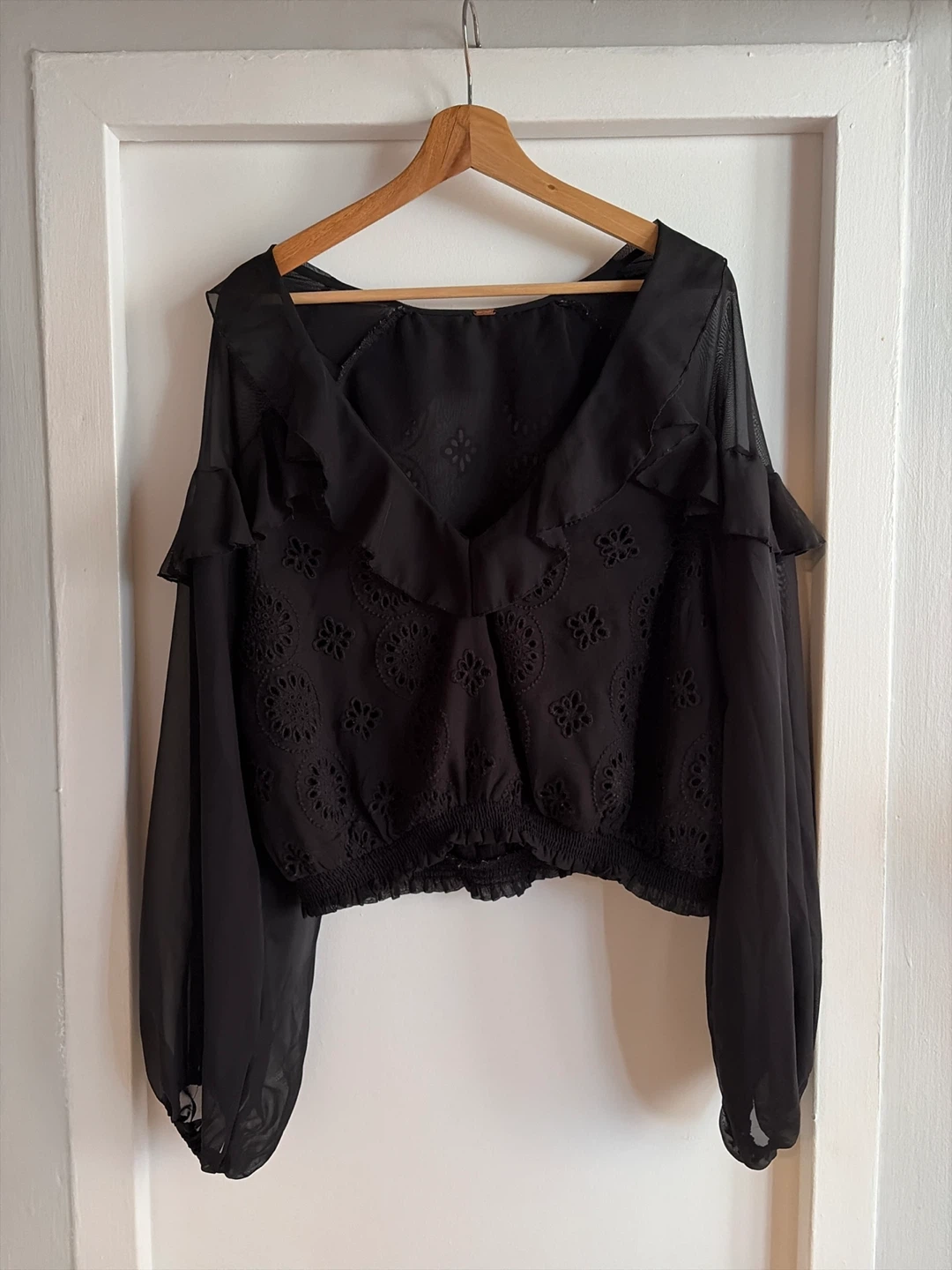 Free People Black Eyelet Boho Blouse