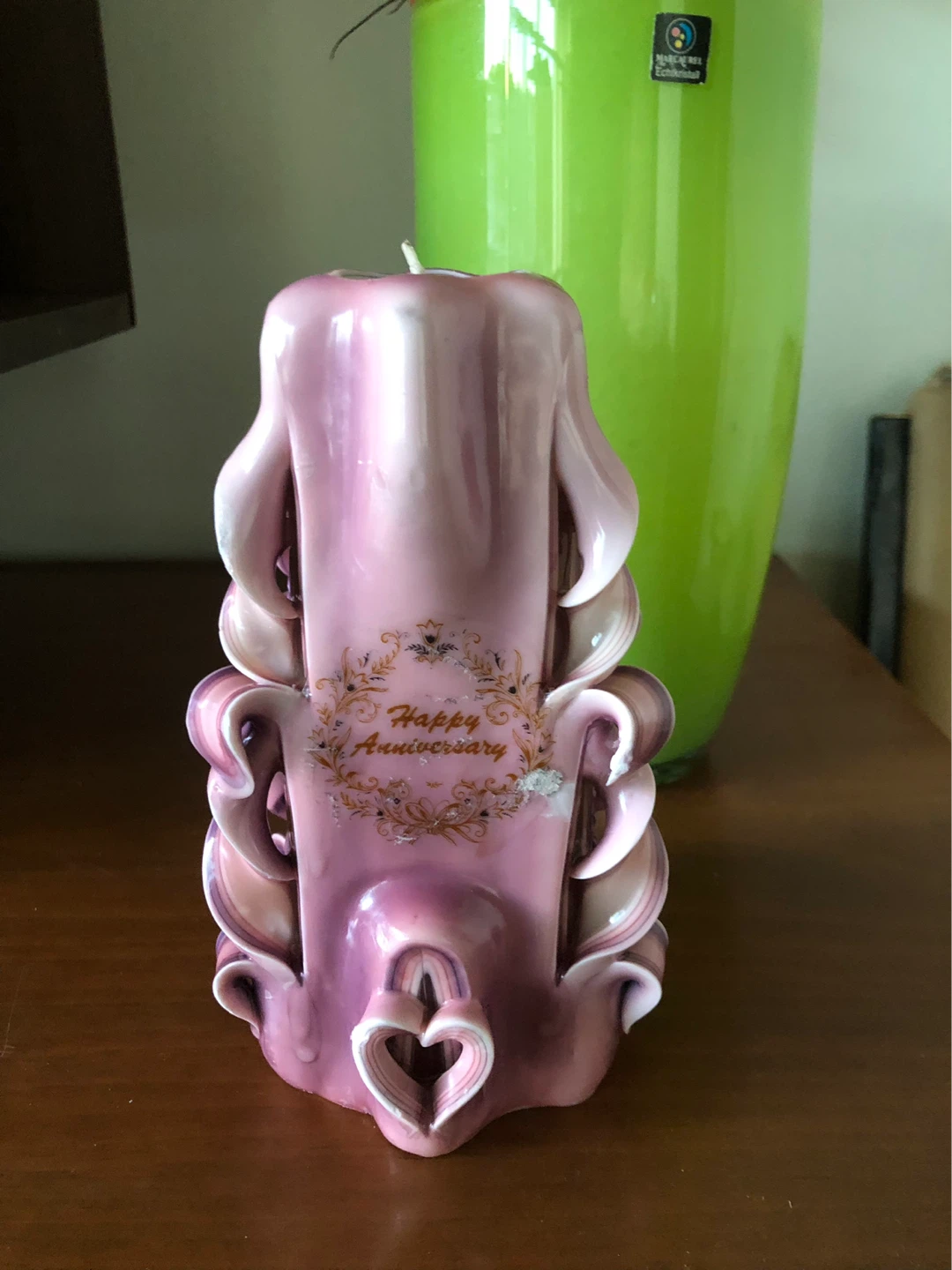 Carved Anniversary Candle - Purple/Pink