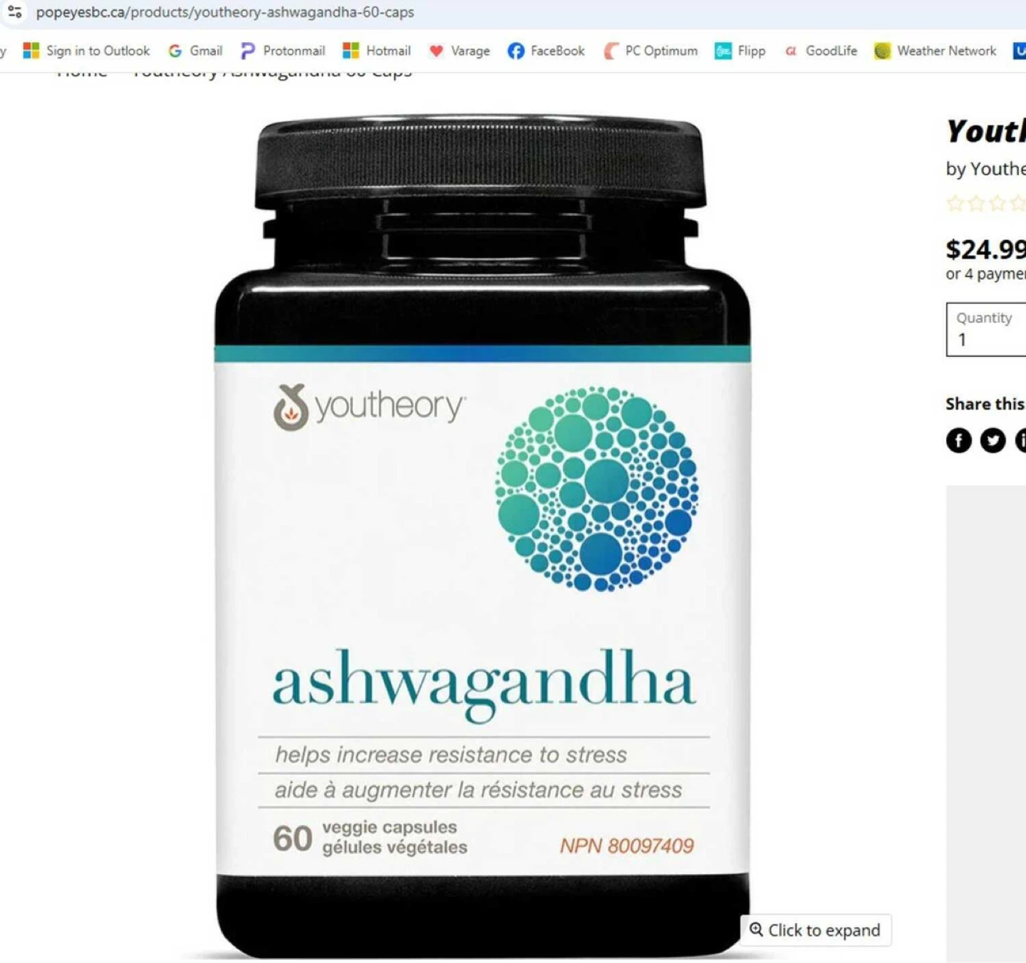 Brand New - Youtheory Ashwagandha - 60 Caps