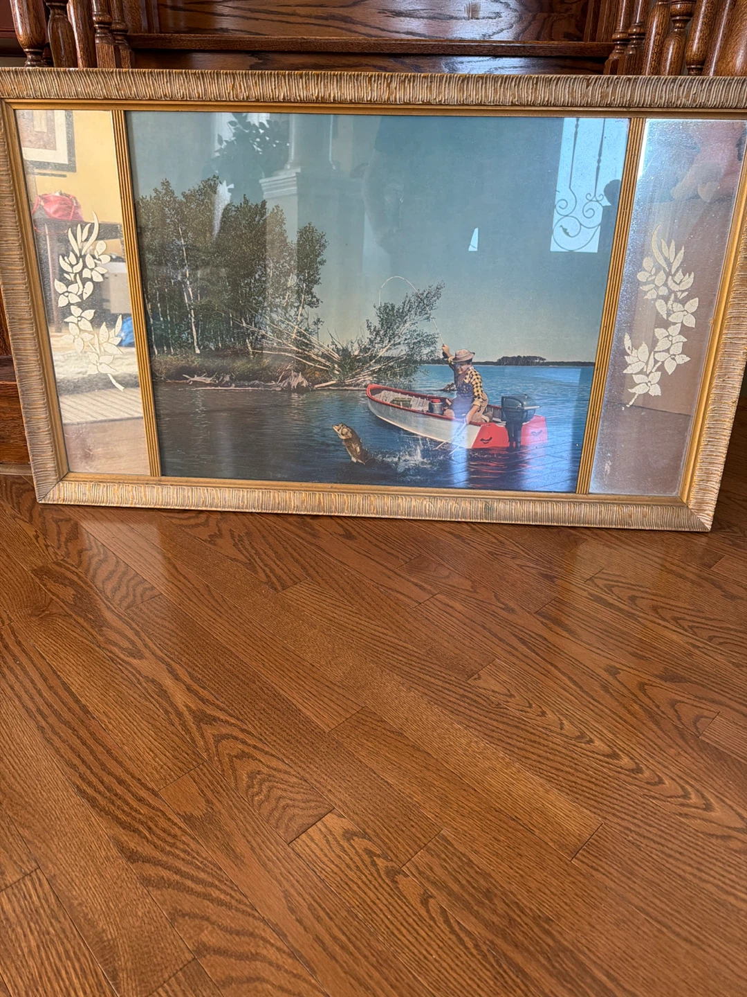 Large Framed Print - Fishing Scene - Vintage