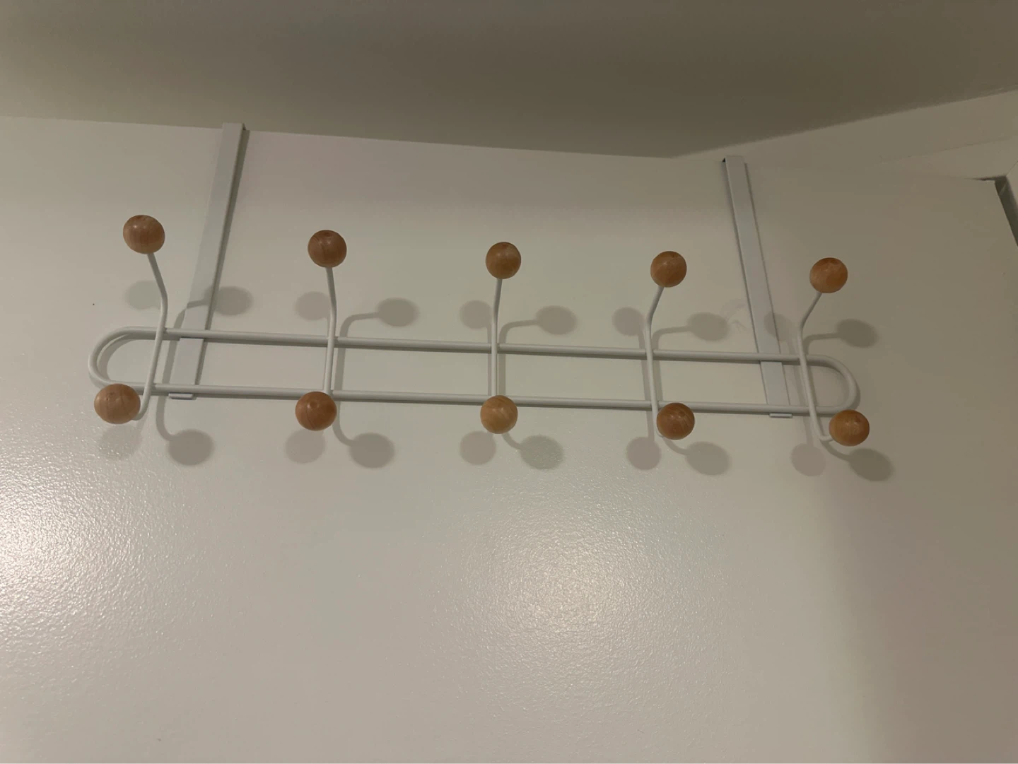 White Over-the-Door Coat Rack with 10 Wooden Hooks