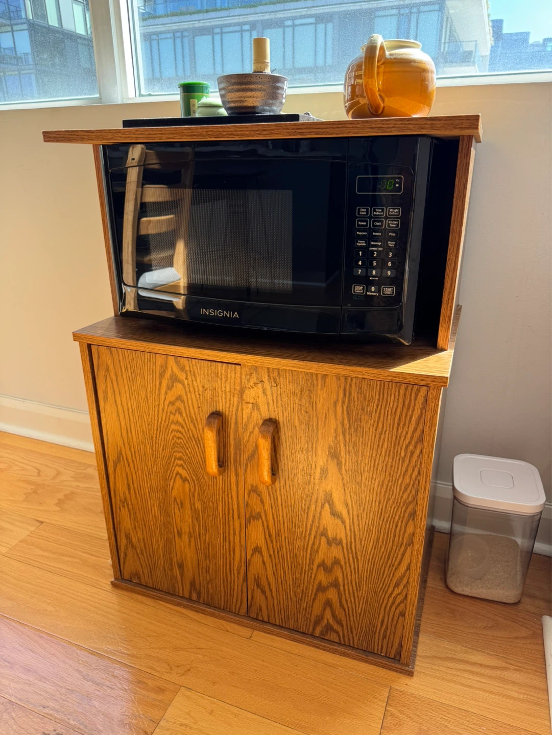 Microwave + Beautiful Wooden Storage Cabinet – Like New!