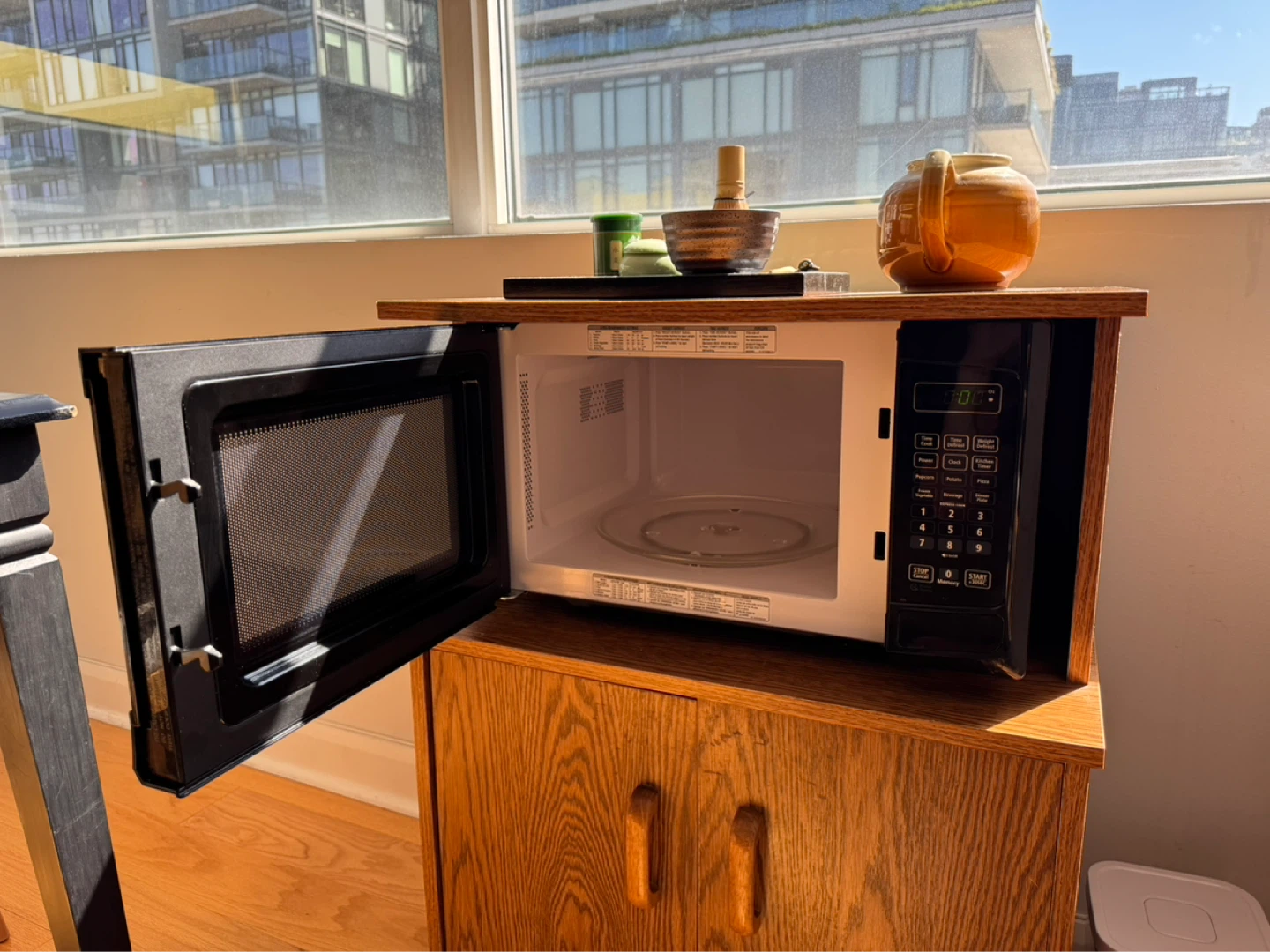 Microwave + Beautiful Wooden Storage Cabinet – Like New! - photo 2