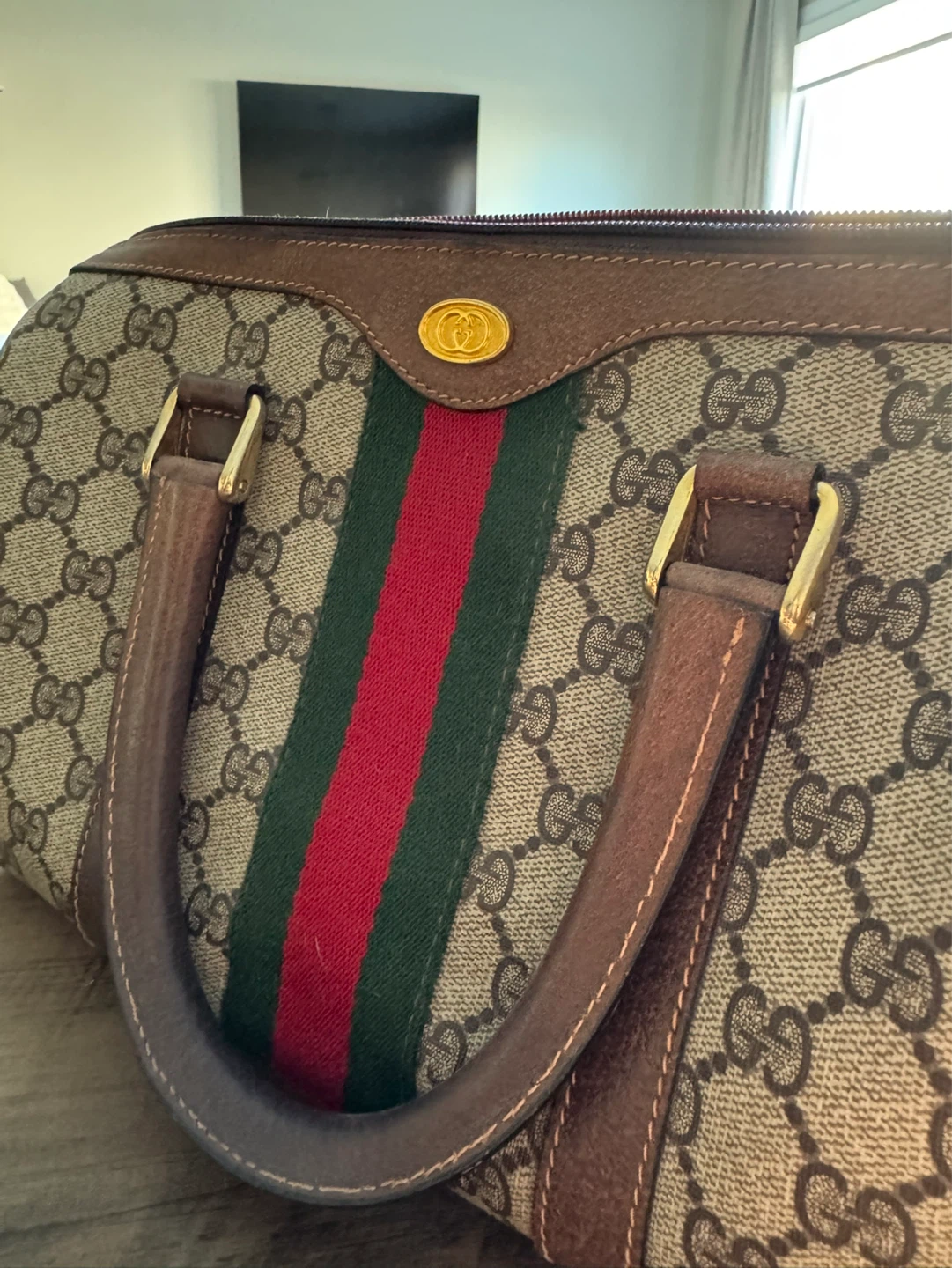 AUTHENTIC Vintage Gucci GG Supreme Sherry Line Boston Bag