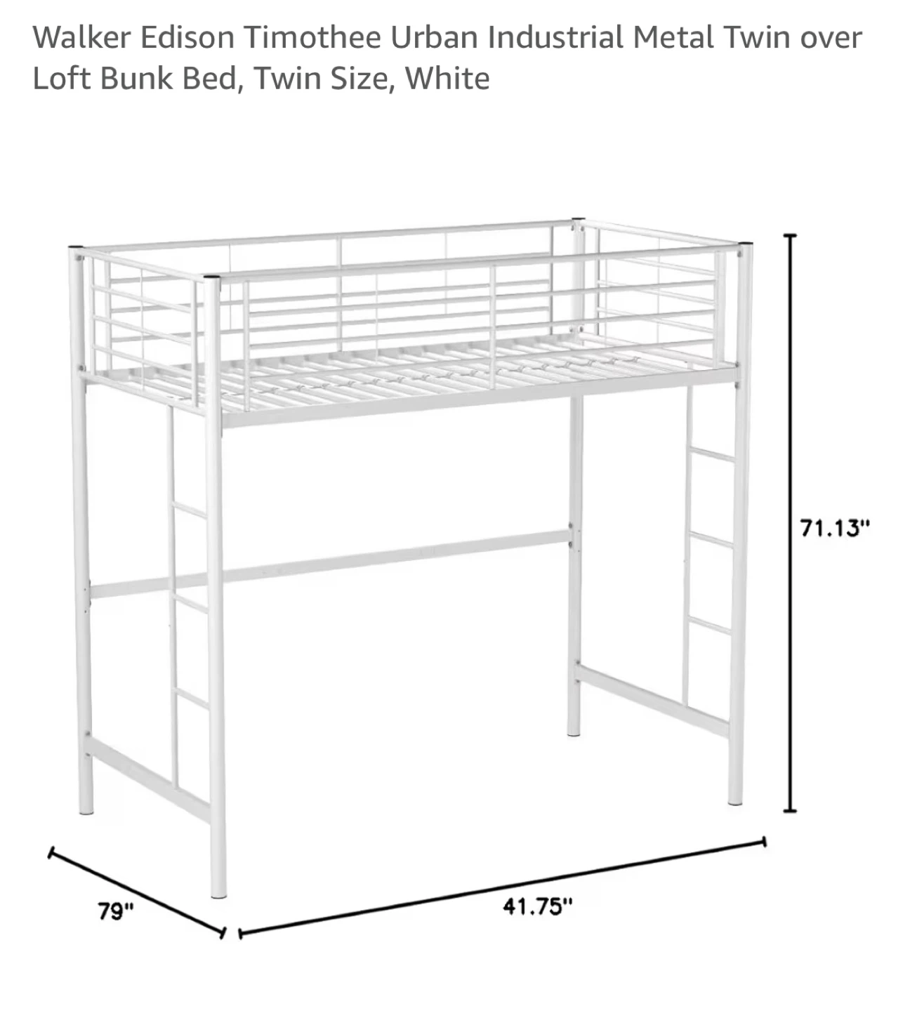 Walker Edison Metal Loft Bunk Bed - White, Twin - photo 2