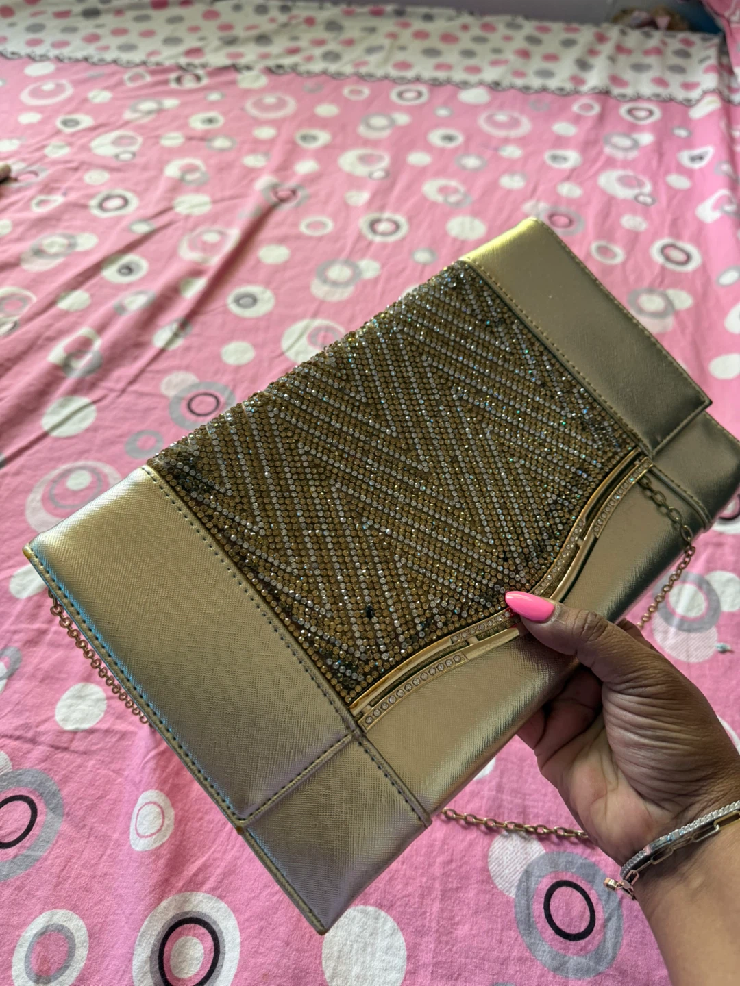 Gold Sequin Clutch with Chain Strap