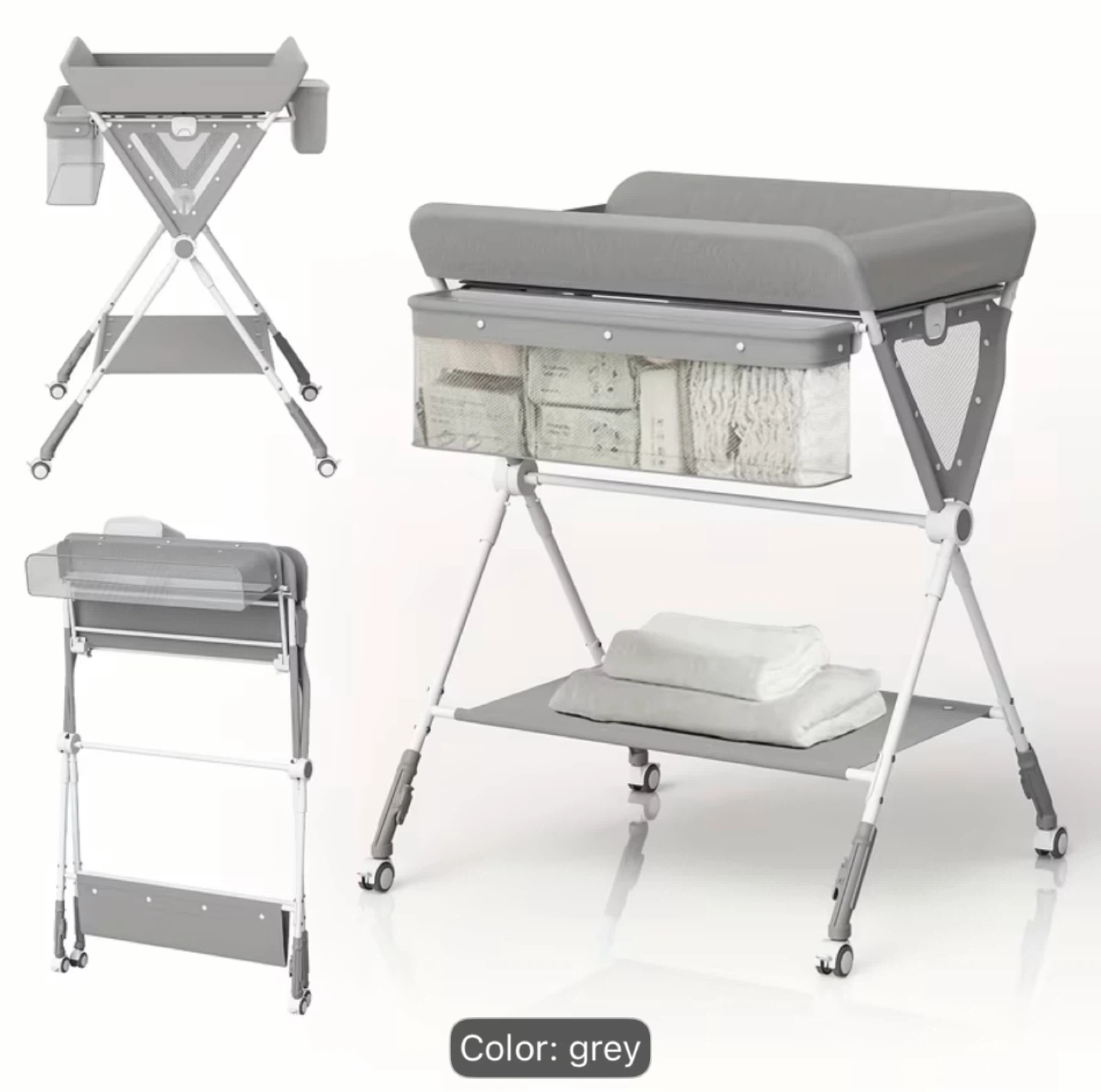 Spacious Grey Changing Table with Storage