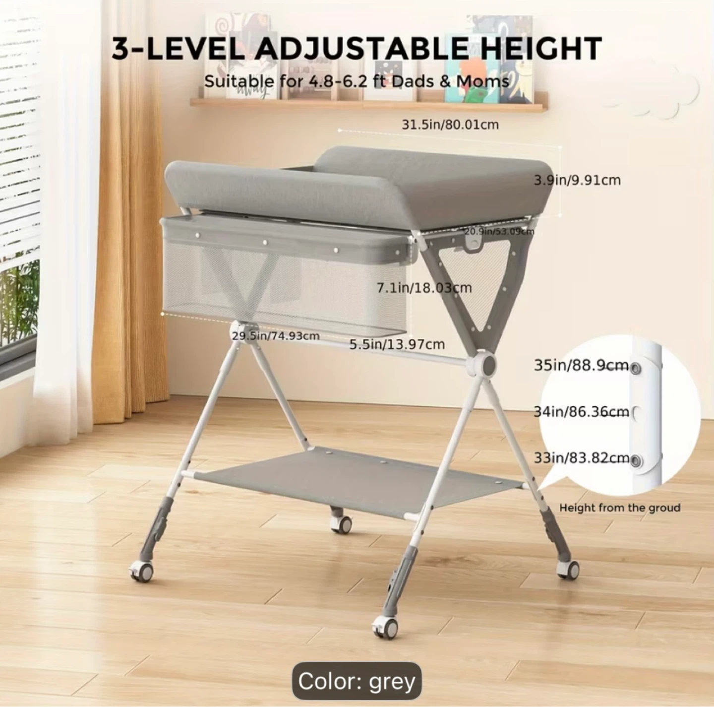 Spacious Grey Changing Table with Storage - photo 2