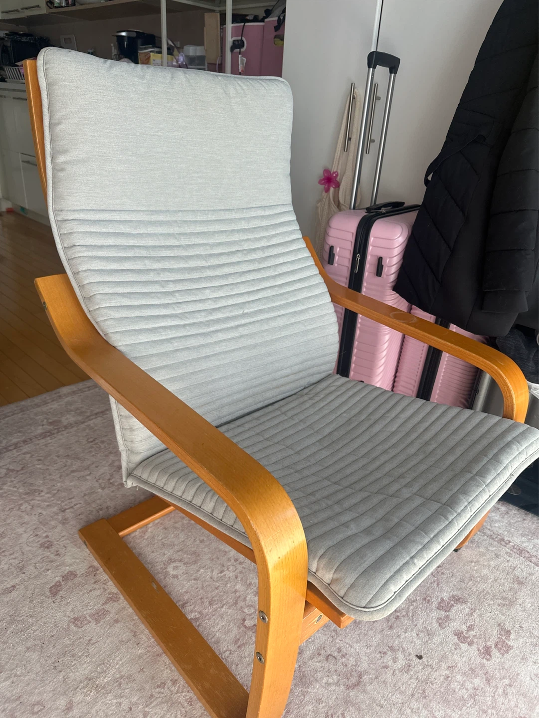 Grey IKEA Upholstered Accent Chair with Wooden Frame - photo 2