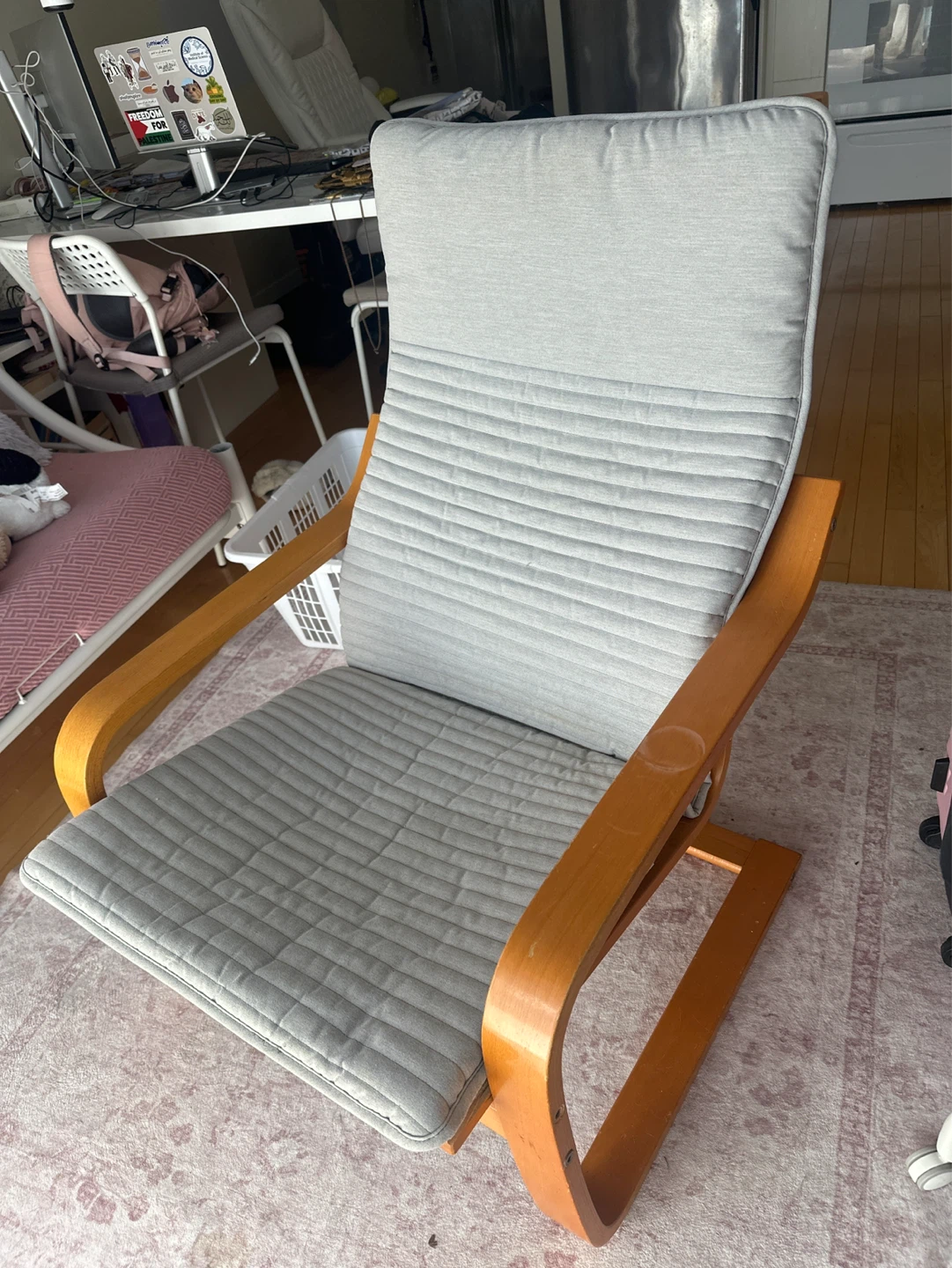 Grey IKEA Upholstered Accent Chair with Wooden Frame - photo 5