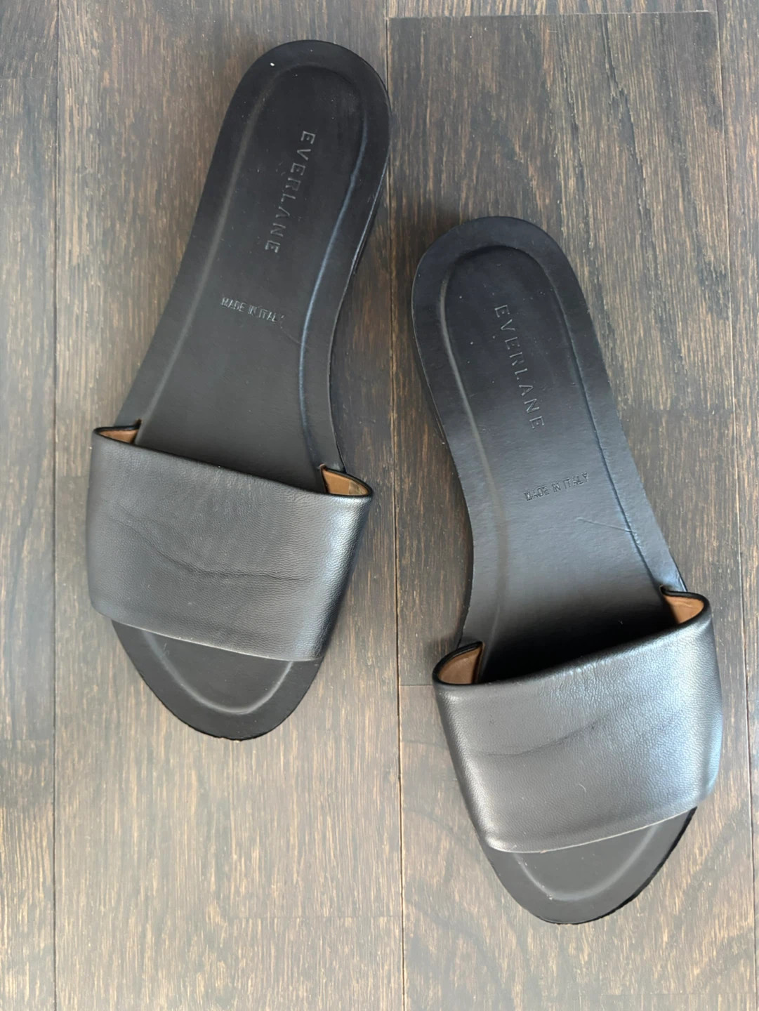 Everlane Black Leather Slide Sandals Size 7.5