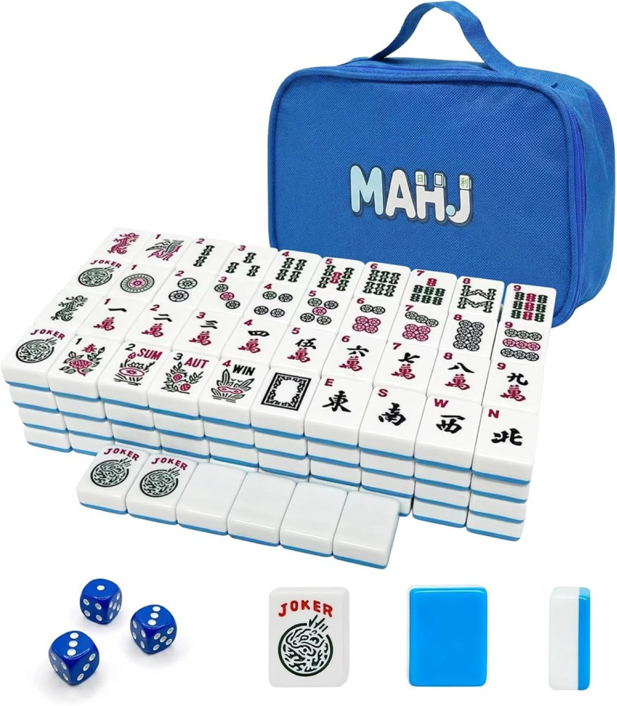 166-Tile American Mahjong Set with Blue Travel Case