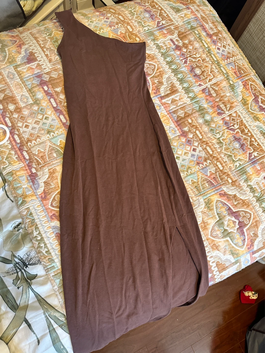 Brown One-Shoulder Maxi Dress with Slit