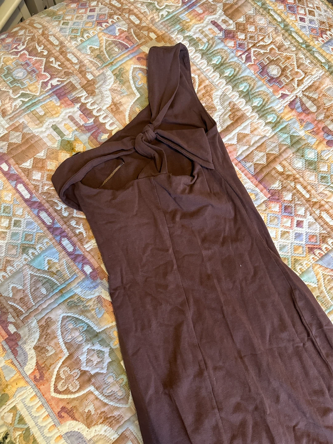 Brown One-Shoulder Maxi Dress with Slit - photo 2