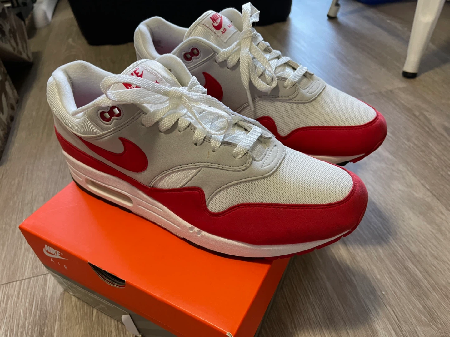 Nike Air Max 1 Anniversary White Red Size 11 - photo 3