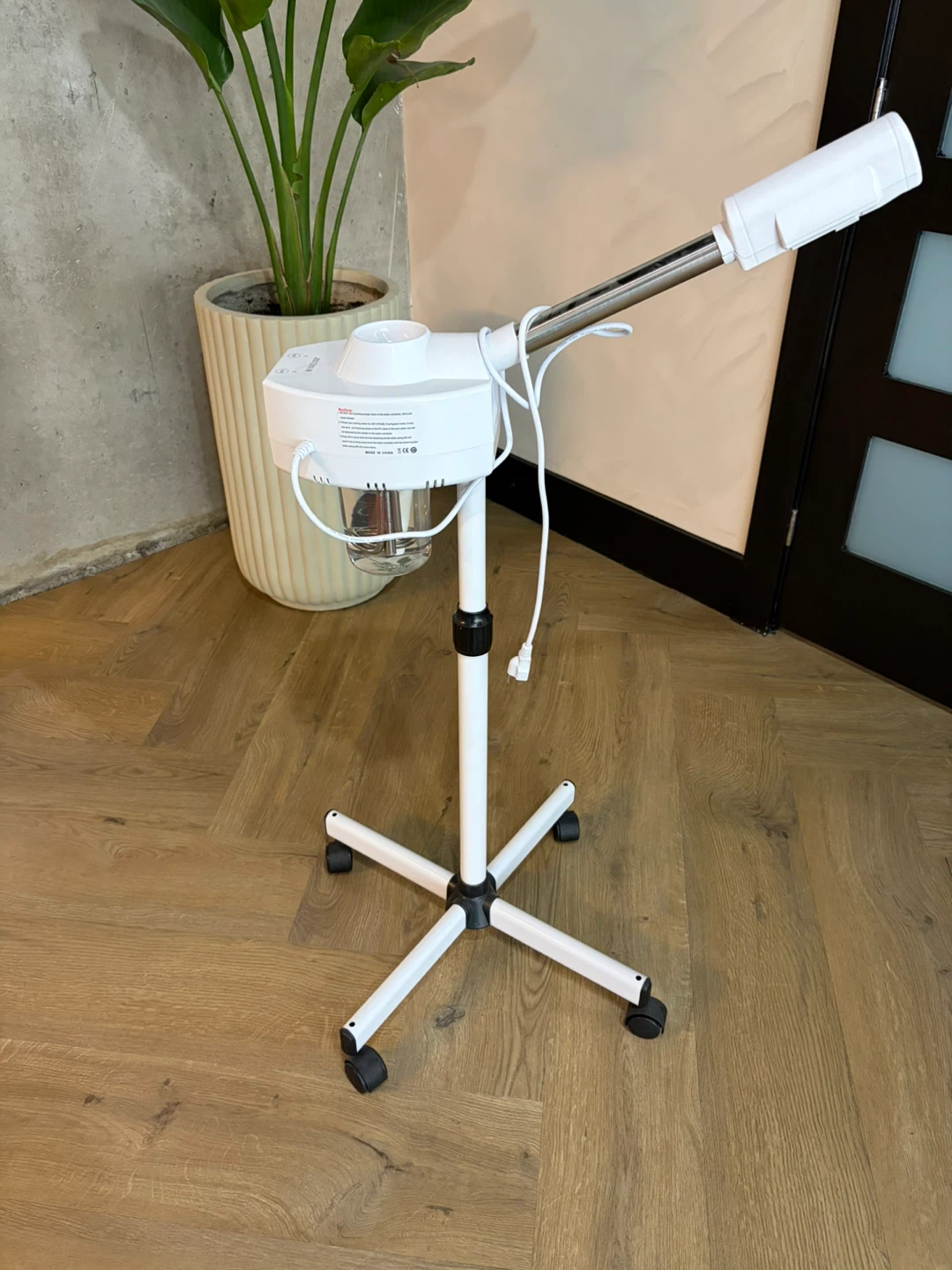 White Facial Steamer Machine on Stand with Wheels