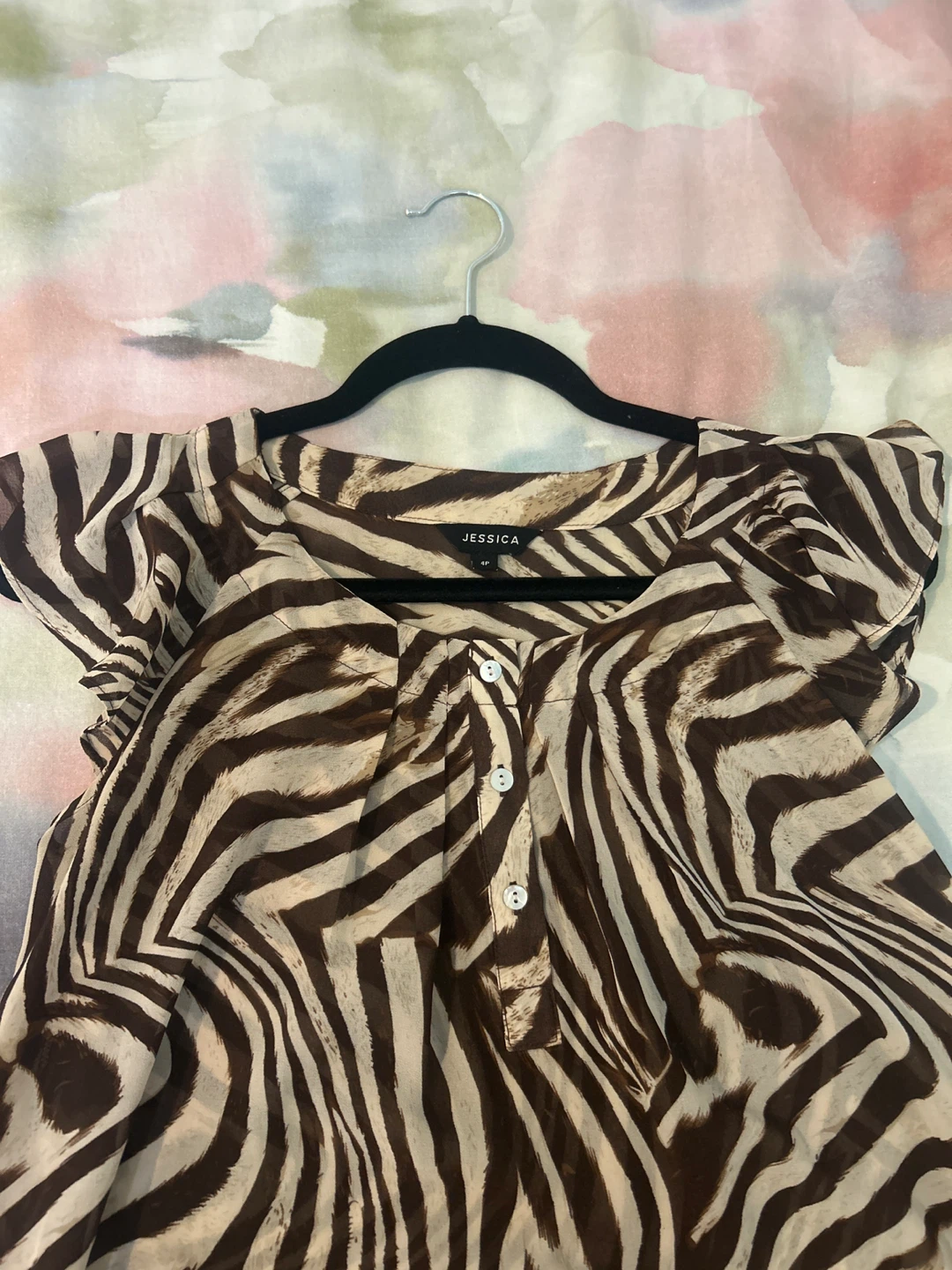 Brown Zebra Print Blouse Size 4P - photo 3