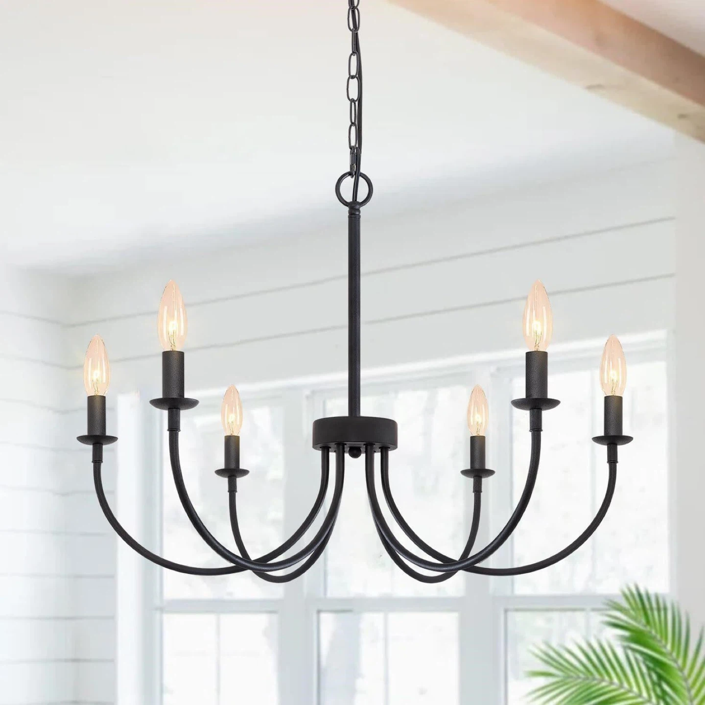 6-Light Farmhouse Chandelier - Frosted Black - BNIB