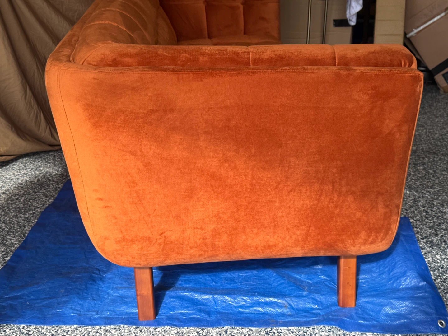 Orange Velvet Tufted Sofa - photo 3
