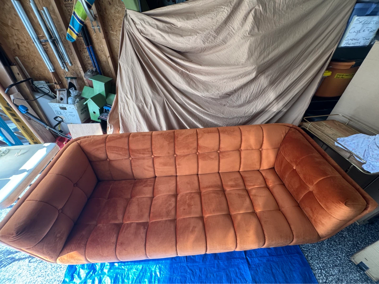Orange Velvet Tufted Sofa - photo 2