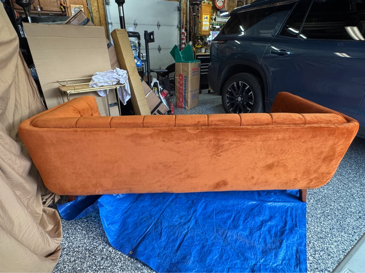 Orange Velvet Tufted Sofa - photo 4