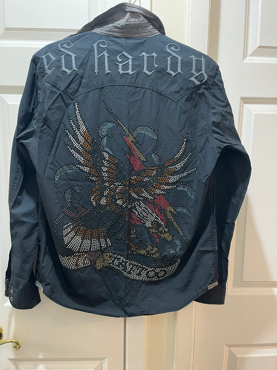Ed Hardy Black Embellished Long Sleeve Button-Up Shirt Size S