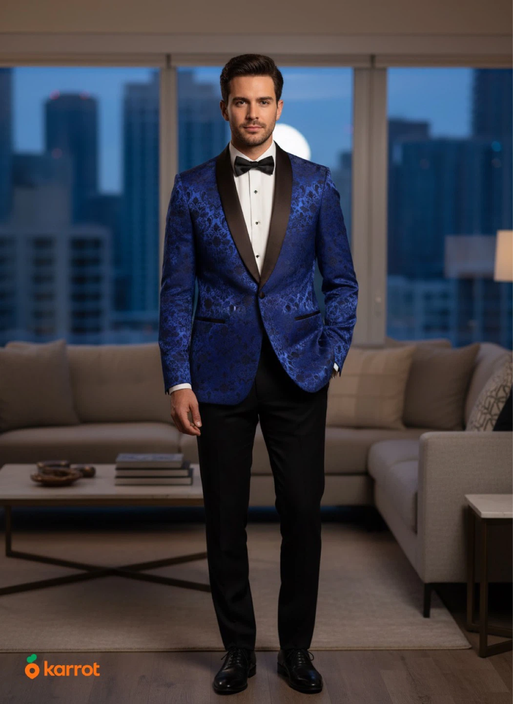Blue Brocade Tuxedo Jacket