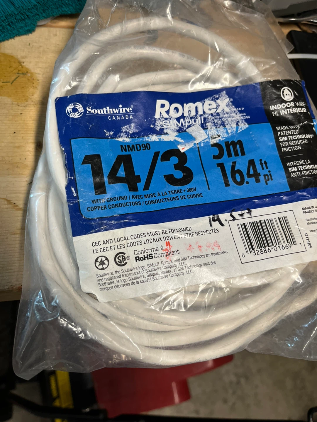 Brand New Romex 14/3 NMD90 Electrical Wire 14.5 feet - photo 2