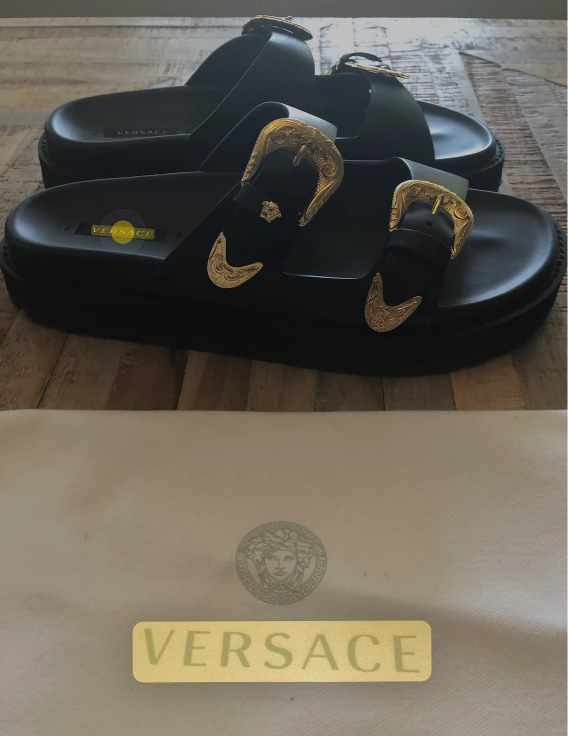 Versace Black Leather Medusa Slides - Size 36 - photo 3