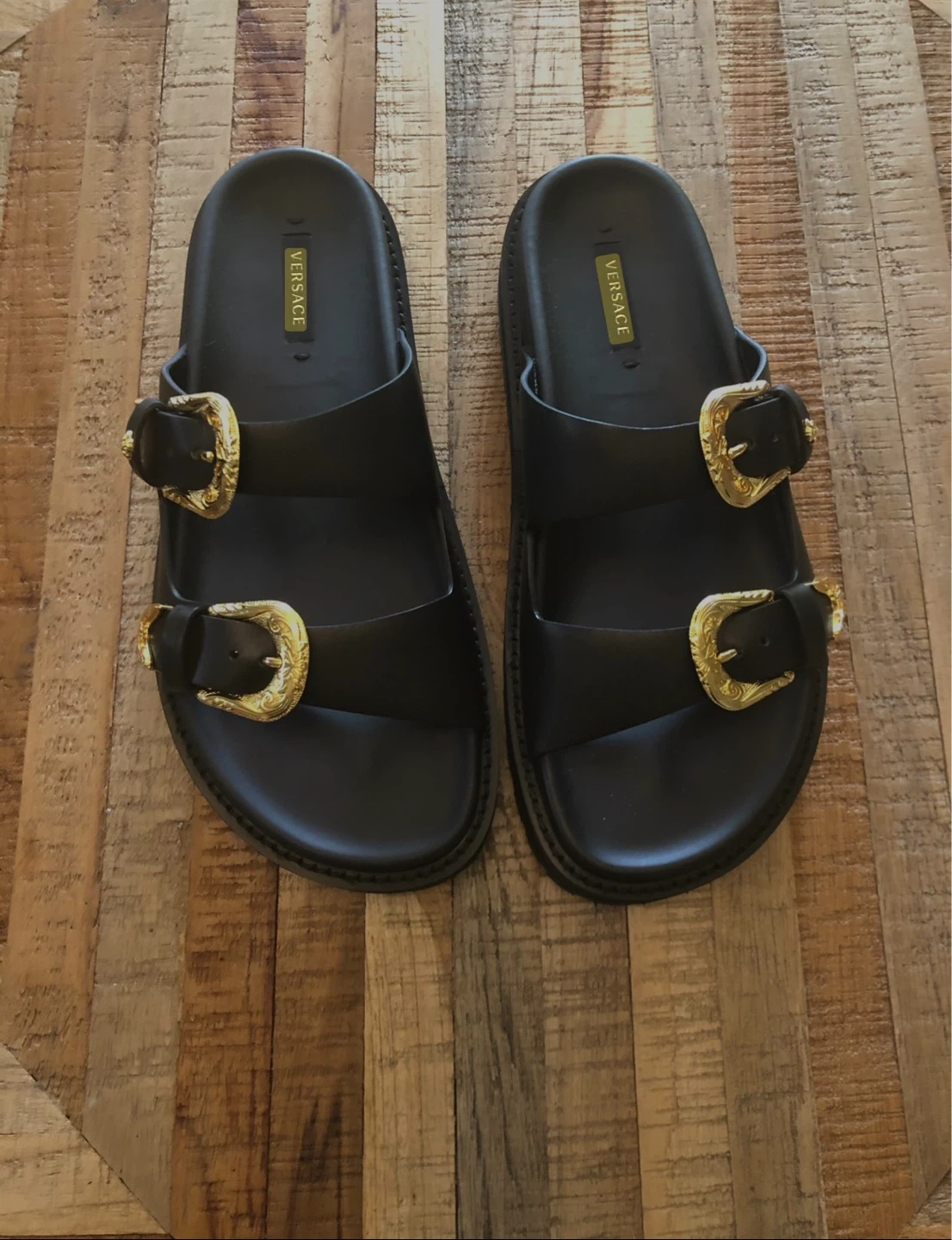 Versace Black Leather Medusa Slides - Size 36 - photo 4