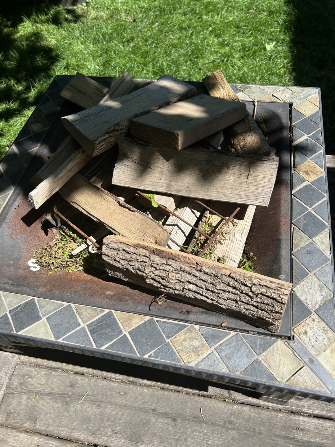 Square Fire Pit with Wood Accents