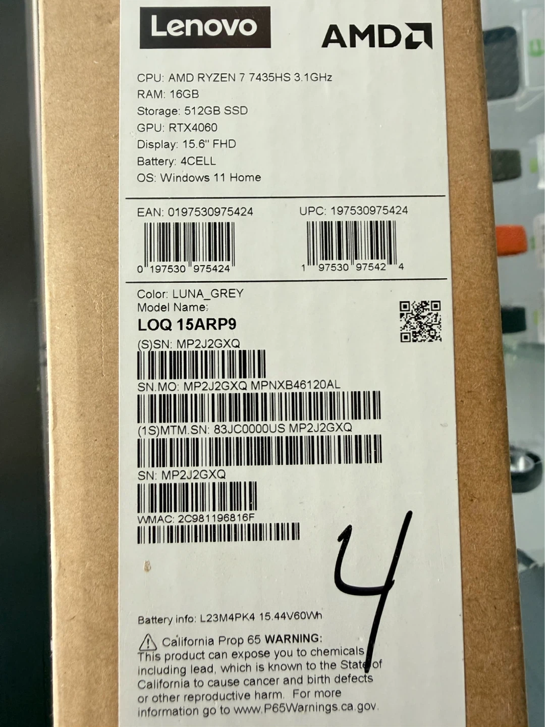 Lenovo LOQ 15ARPQ Gaming Laptop Ryzen 7 RTX 4060