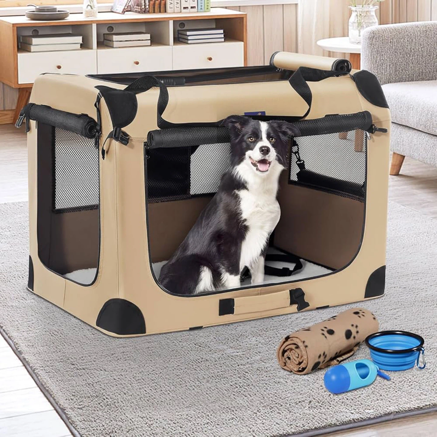 Petprsco Portable Dog Crate - Beige - Brand new