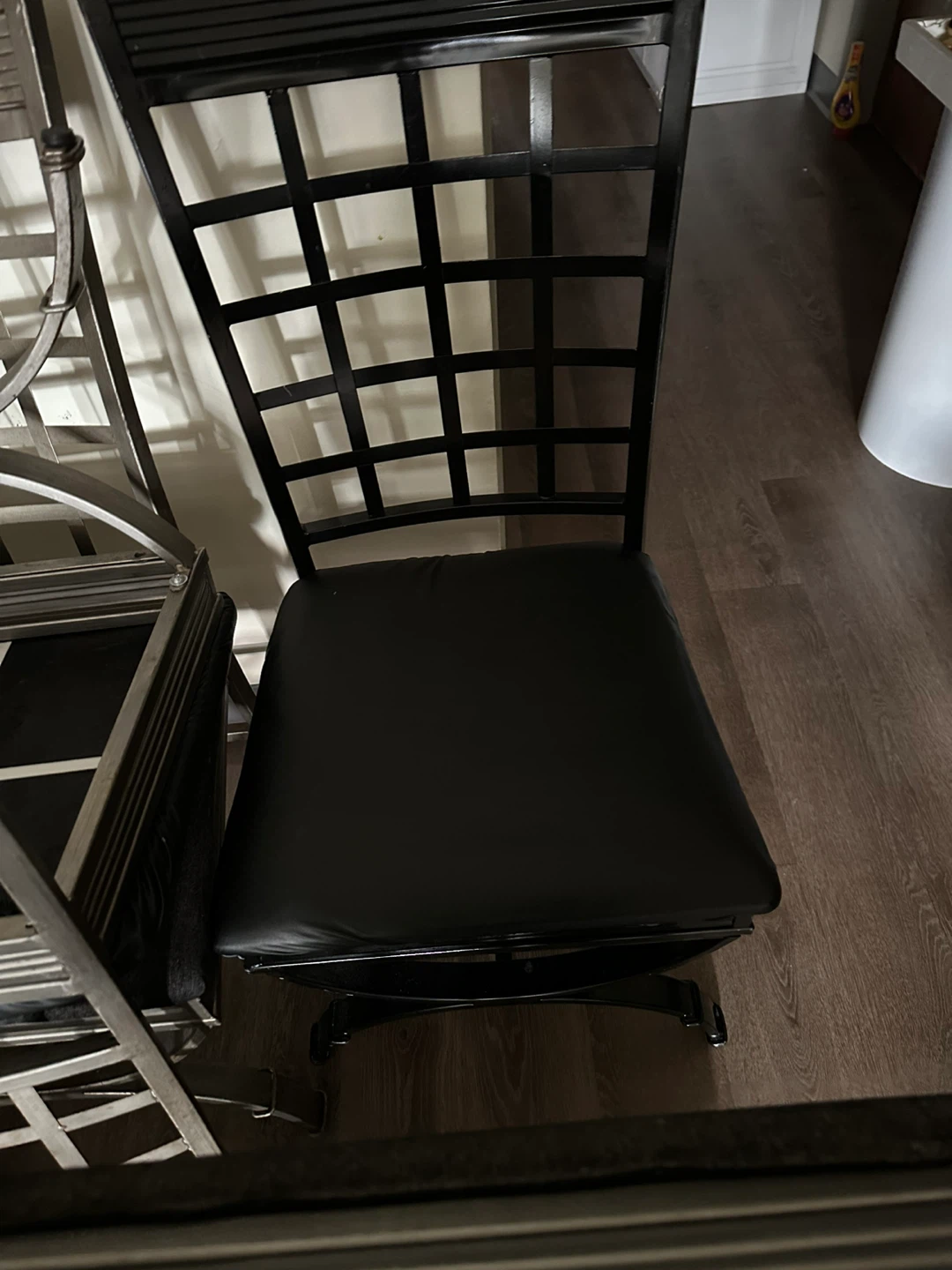 Set of 6 Metal Dining Chairs with Black Cushions