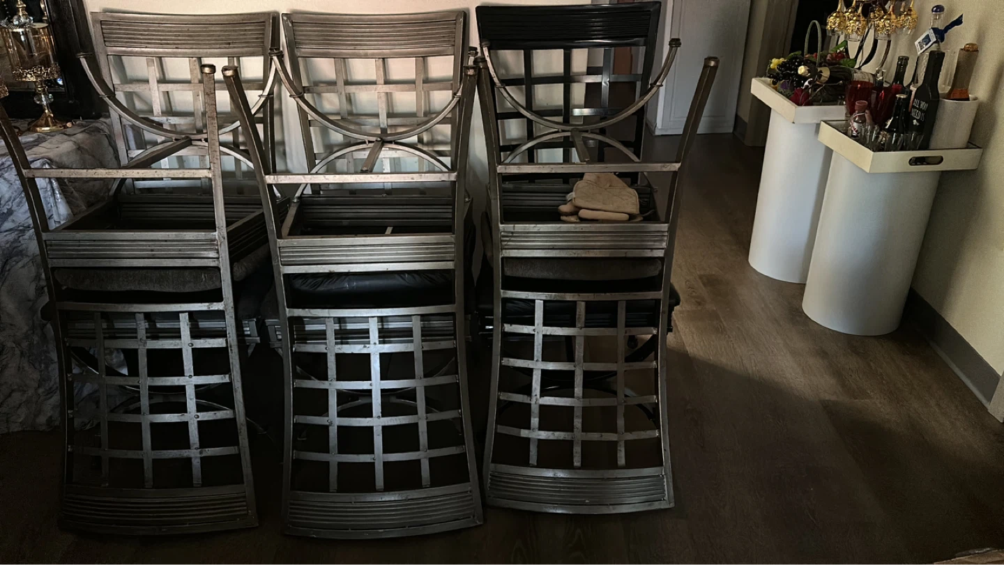 Set of 6 Metal Dining Chairs with Black Cushions - photo 3