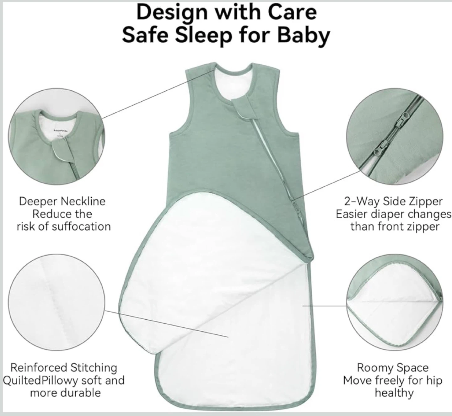 BubblePanda Bamboo Sleep Sack Sage Green Size M NWT - photo 3