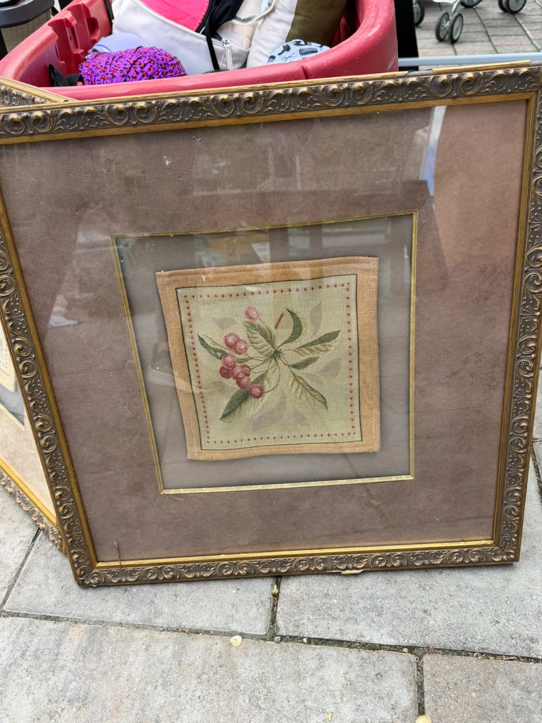 Framed Needlepoint Artwork with Fruit Motifs