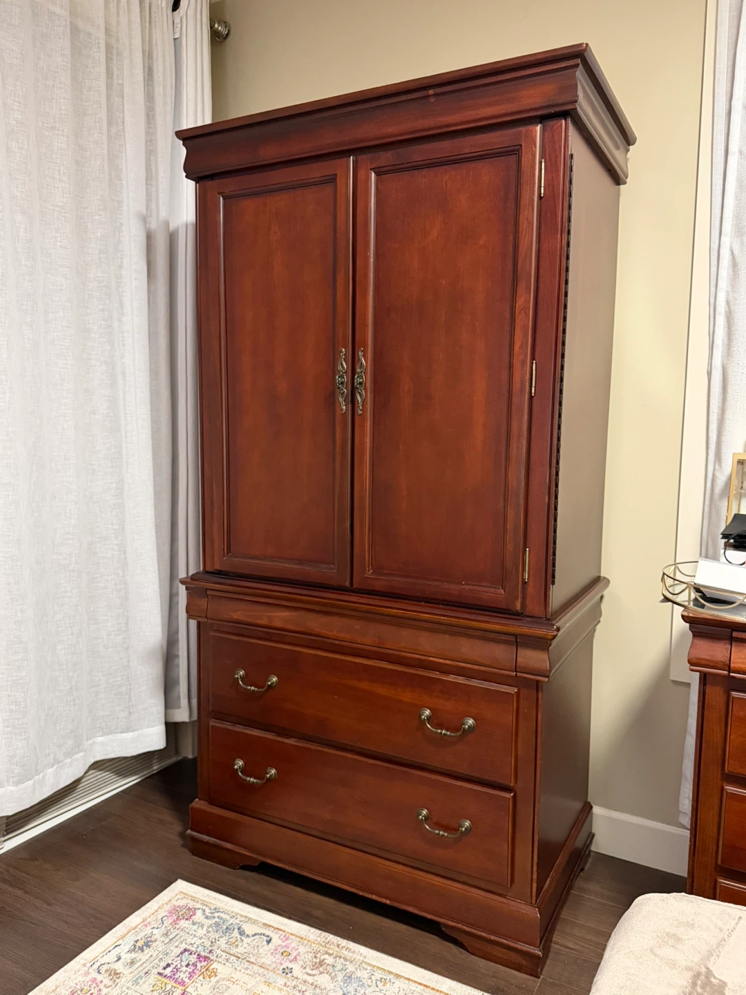 Classic Mahogany Wood Armoire Wardrobe with Drawers - photo 2