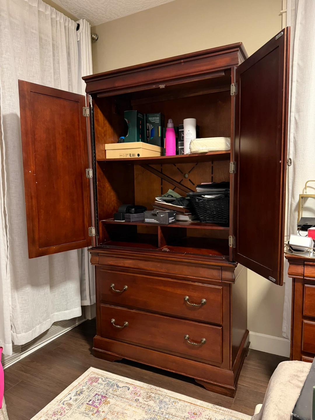 Classic Mahogany Wood Armoire Wardrobe with Drawers - photo 4