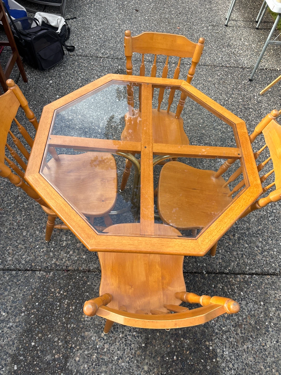 Wooden Octagon Dining Table Set with Glass Top - photo 2