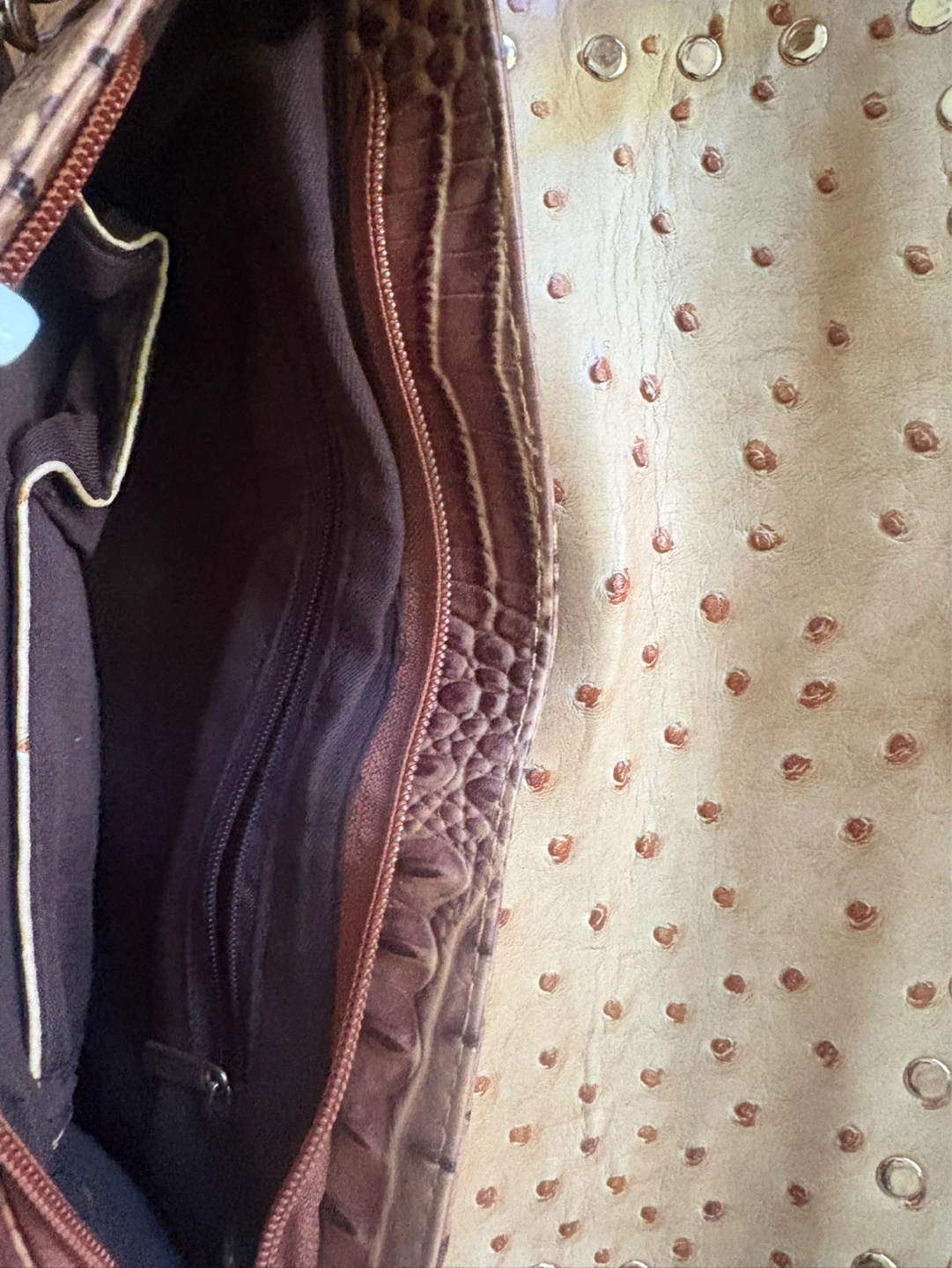 Brown Crocodile Embossed Handbag with Studded Flap - photo 4