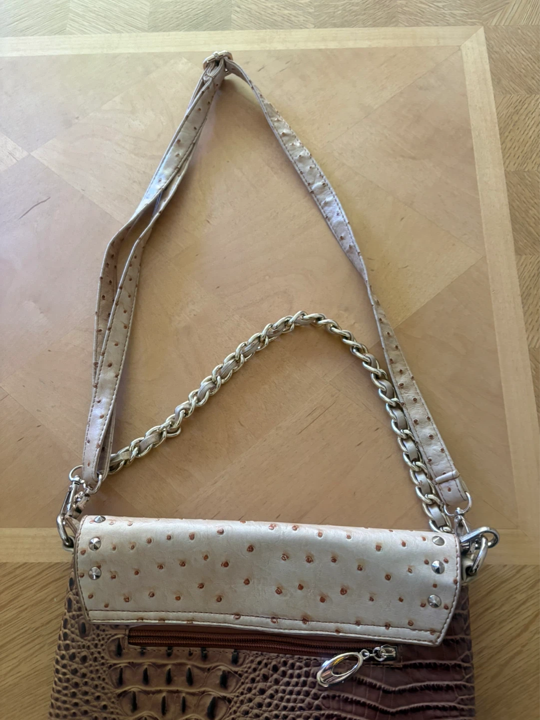 Brown Crocodile Embossed Handbag with Studded Flap - photo 2