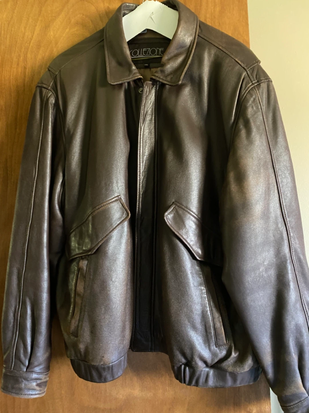 COLLEZIONE Brown Leather Bomber Jacket