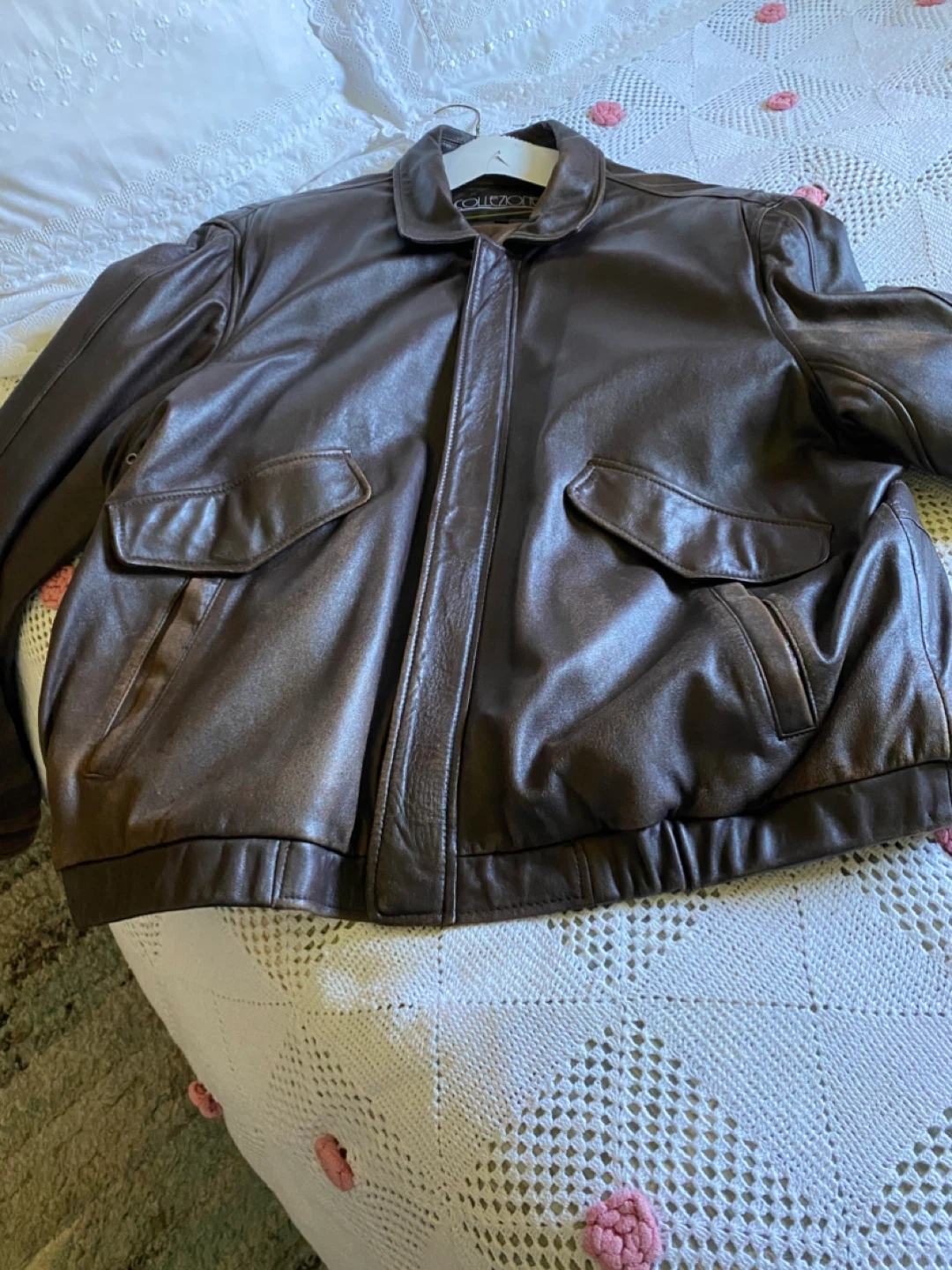 COLLEZIONE Brown Leather Bomber Jacket - photo 2